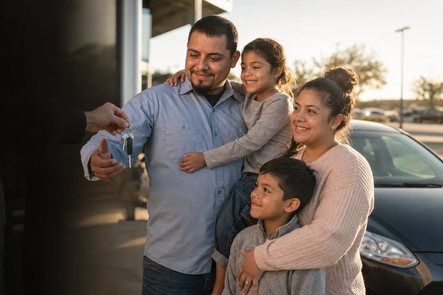 American family receives the keys to their car together